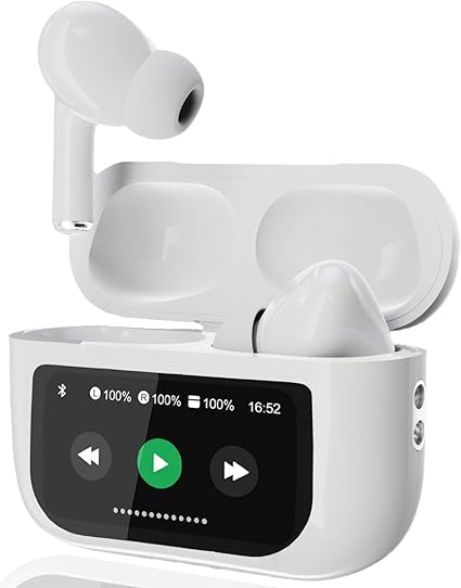 Premium Quality Full-Color LED Touchscreen Control Earbuds Active-Noise Cancellation(ANC)(ENC) Earbuds  (white) (black)
