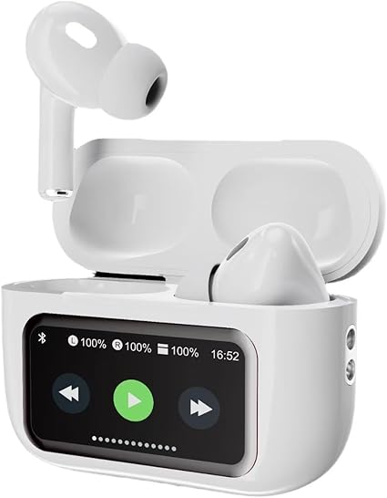 Premium Quality Full-Color LED Touchscreen Control Earbuds Active-Noise Cancellation(ANC)(ENC) Earbuds  (white) (black)