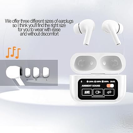 Premium Quality Full-Color LED Touchscreen Control Earbuds Active-Noise Cancellation(ANC)(ENC) Earbuds  (white) (black)