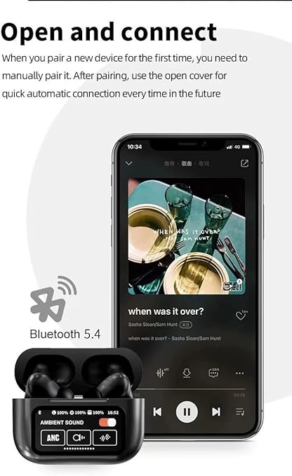Premium Quality Full-Color LED Touchscreen Control Earbuds Active-Noise Cancellation(ANC)(ENC) Earbuds  (white) (black)