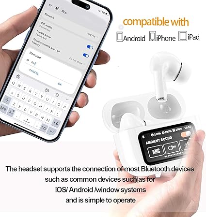 Premium Quality Full-Color LED Touchscreen Control Earbuds Active-Noise Cancellation(ANC)(ENC) Earbuds  (white) (black)