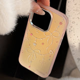 Gilt princess style applies to iphone17 mobile phone case 15 pink laser bow 16Promax anti-drop 13 hard