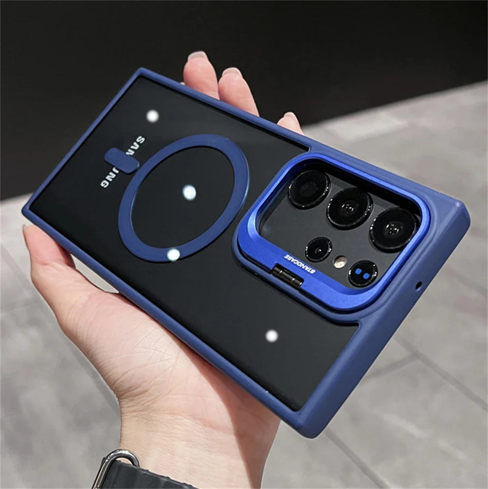 Camera Bracket Magnetic Clear Case For Samsung S24 S25 Ultra S23 S22 Plus For Magsafe Wireless Charge Shockproof Bumper Cover