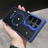 Camera Bracket Magnetic Clear Case For Samsung S24 S25 Ultra S23 S22 Plus For Magsafe Wireless Charge Shockproof Bumper Cover