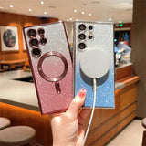 Glitter Luxury Magnetic Woman Case For Magsafe For Samsung Galaxy S24 S23 S22 S25 Ultra Plus Accessories Wireless Charging Cover