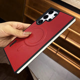 Luxury Matte Leather Magnetic Wireless Charge Case For Samsung Galaxy S24 Ultra S23 S22 Shockproof Soft Bumper Protection Cover