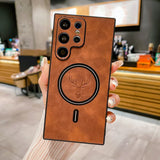 For Magsafe Magnetic Wireless Charging Phone Case For Samsung Note 20 S24 S23 S22 S21 Ultra Plus Luxury Leather Shockproof Cover