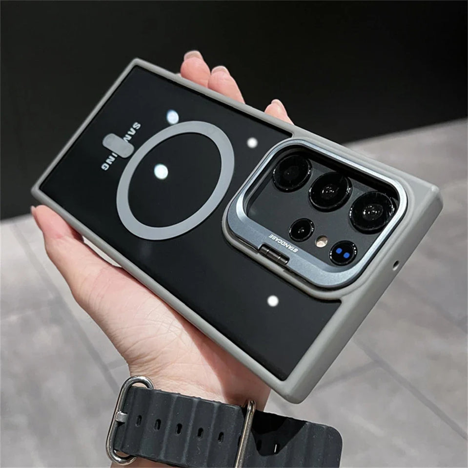 Camera Bracket Magnetic Clear Case For Samsung S24 S25 Ultra S23 S22 Plus For Magsafe Wireless Charge Shockproof Bumper Cover
