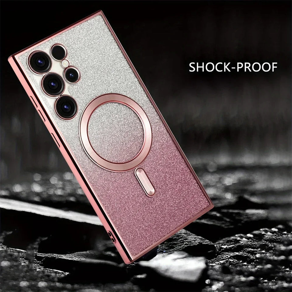 Bling Bright Cover For Samsung Galaxy S25 S24 S23 S22 S21 S20 Plus FE Note20 Ultra Glitter Case  Plat Wireless MagSafe Magnetic