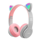 Flash Lamp Cute Cat Ears Headphone Bluetooth5.0 Stereo With Mic Support TF Card Wireless Kids Girl Earphone Birthday Gift