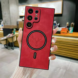 For Magsafe Magnetic Wireless Charging Phone Case For Samsung Note 20 S24 S23 S22 S21 Ultra Plus Luxury Leather Shockproof Cover