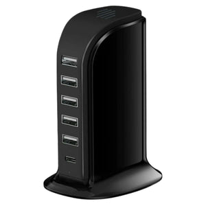 6-in-1 USB Charging Station – 40W Charger Block with 5 USB Ports (Shared 6A) & 3A USB-C Port, Multiport Desktop Charging Hub for Travel & Multiple Electronics